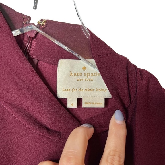 Kate Spade Burgundy Red Ruffle Cap Sleeve Women’s Shift Dress Sz 4 - Picture 4 of 12